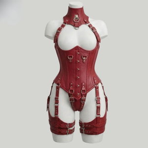 Corset gothique en cuir pour femme avec dentelle, collection de corsets sexy et écologiques - Product Image 1