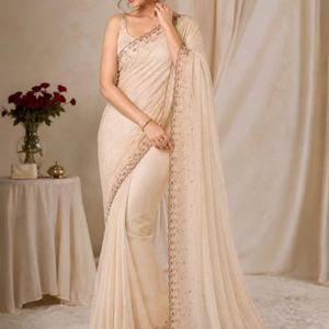 AnPremium <b>Gold</b> Plated Diamond Work Indian Style Vintage Saree with Designer Unstitched <b>Blouse</b> Wholesale Free Shipping - Product Image 4