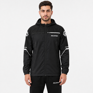 Custom <b>Men</b>’s Windbreaker Black <b>Jacket</b> Set <b>Lightweight</b> Hooded Running Sportswear Sublimation Training Jogging Tracksuit - Product Image 1