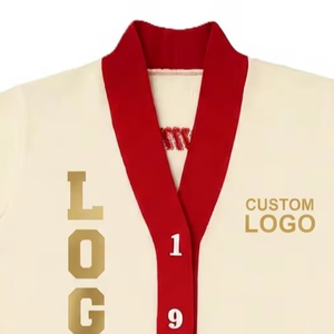 Custom Logo Embroidered Double Breasted Knitted V-Neck <b>Cardigan</b> <b>Sweater</b> Women's Full Sleeve Contrast Color Casual Style - Product Image 3