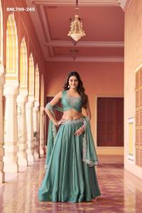 Best Quality Rangoli Silk with Tube <b>Beads</b>-Sequence & Thread Embroidered Belt Flared Lehenga-Choli Collection Indian Exporter - Product Image 5