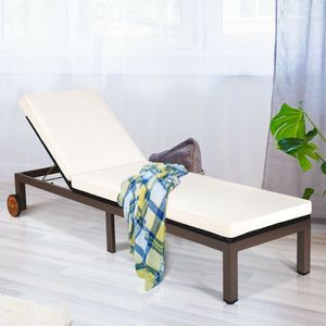 Chaise longue de patio d'extérieur en rotin avec 5 positions réglables et roulettes pour se prélasser au soleil - Product Image 4