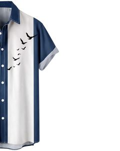 Chemise boutonnée à manches courtes personnalisée avec imprimé palmiers et oiseaux bleus et blancs, vêtements de plage décontractés pour hommes, fabricant OEM sur mesure en gros - Product Image 4