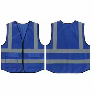 Gilet de sécurité réfléchissant bleu avec bandes argentées et poches pour une visibilité accrue, vêtement de travail haute visibilité - Product Image 3