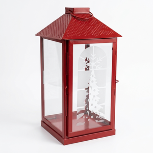 Lanterne à bougies moderne et durable en métal et verre avec support de pilier coupe-vent pour la décoration de la maison et les fêtes de Noël - Product Image 3