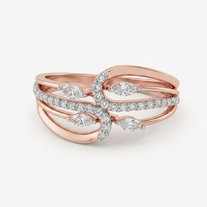 Anillo de Diamantes Cultivados en Laboratorio, Corte Marquesa y Redondo, en Oro Rosa de 9K |   Joyería Fina para Mujer de 0.48 CT - Product Image 1
