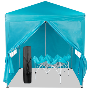 Tente de camping pratique bleu lac 6,5 x 6,5 pieds, imperméable, pliable à angle droit avec deux portes et deux fenêtres - Product Image 4