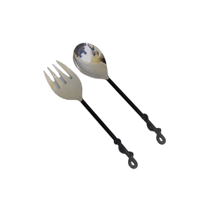 Ensemble de cuillères et fourchettes à salade en acier inoxydable de qualité supérieure, manche décoratif perlé, ustensiles de table pour dîner et recevoir - Product Image 2