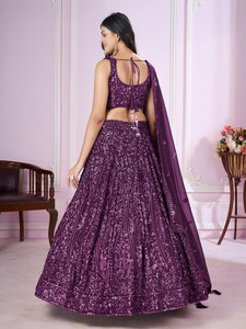 Lehenga Choli Tradicional Morado de Georgette con Lentejuelas Bordadas, Corte en A, Largo hasta el Suelo, Traje de Boda Reversible de Secado Rápido para Mujer - Product Image 6