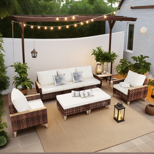 Ensemble de canapés en rotin pour patio 7 places avec coussins épais de 4 pouces et design ajouré - Product Image 3