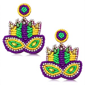 Boucles d'oreilles artisanales en perles pour le Mardi Gras, style New Orleans, broderie de perles et de paillettes, pour femmes, vente en gros pour le Mardi Gras - Product Image 6