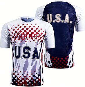 U.S.A. Men's Short Sleeve Soccer Jersey Sublimated Print Moisture Wicking <b>Athletic</b> Fit Crew Neck Football Shirt All Seasons - Product Image 1
