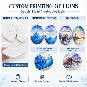 Classic Personalized Sublimation <b>Heart</b> Oval Ceramic Christmas Ornament Custom Double Sided Photo Printed Hanging <b>Decoration</b> - Product Image 5