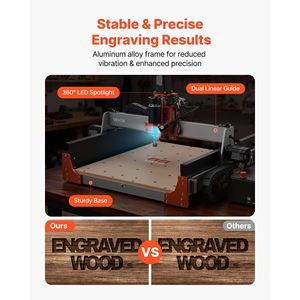 Máquina CNC de 3 Ejes con Husillo de 500W, Rieles Lineales Dobles y Tornillo de Bolas, 15.75 x 15.75 x, para Grabado y Fresado de Madera - Product Image 3