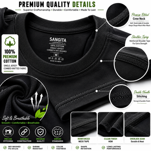 T-shirt à manches courtes pour homme Sangita Garments, noir, col rond, coupe classique, imprimé avec des lettres, style décontracté, 100% coton Terry - Product Image 6