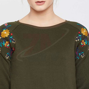 Sweat-shirt brodé pour femmes, col rond, manches longues, pull tricoté à fleurs, vêtements décontractés à la mode pour tous les jours, confortables - Product Image 5