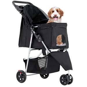 Poussette pour animaux de compagnie légère et pliable pour chiens et chats de petite à moyenne taille et durable avec panier de rangement pour transporter vos animaux de compagnie - Product Image 1