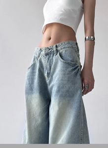 High Waisted <b>Wide</b> <b>Leg</b> Denim Pants Sand Washed Loose Fit Streetwear Style Light Blue Cotton <b>Jean</b> Pants Spring Season - Product Image 6