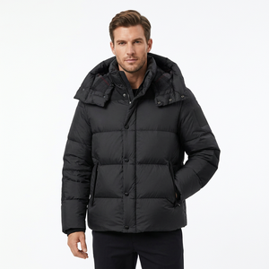 Chaqueta de Plumón Negra para Hombre con Capucha, Cuello Alto, Resistente al Viento, Informal, de Invierno, Poliéster, Corte Regular - Product Image 6