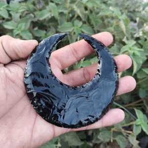 Escultura de Luna de Obsidiana Negra, Piedra Semipreciosa Pulida, Artesanía de 100 mm, Pieza de Arte Decorativa - Product Image 5