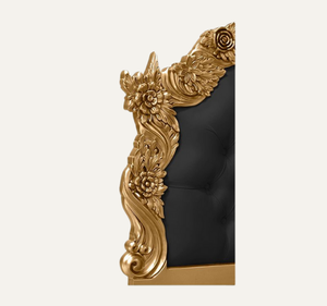 Cama King Size Clásica Europea de Lujo, Tapizada, de Madera de Caoba Sólida, Tallada a Mano, con Acabado Dorado, Ensamblada - Product Image 5