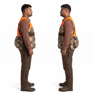 Chaleco de Caza de Algodón Encerado con Camuflaje Naranja Brillante para Hombre, con Bolsillo para Caza - Product Image 3
