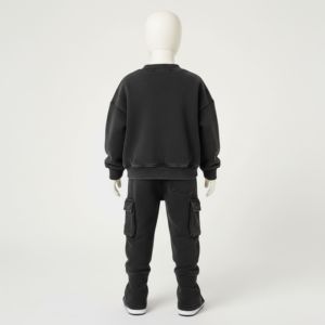 Fabricant de vêtements pour enfants, streetwear personnalisé, ensembles 3 pièces, ensembles de survêtements pour enfants, ensemble de jogging, survêtements pour garçons effet délavé avec bonnet - Product Image 6