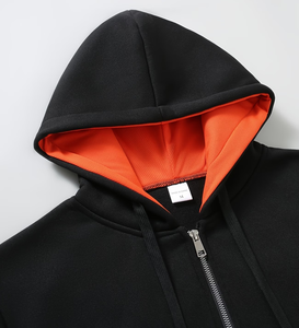 Men's Black Hooded Sweatshirt Regular Fit French Terry Cotton Casual Autumn Wear Orange Lining Pocket Customizable Personalized - Product Image 4
