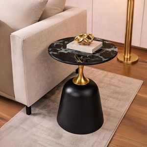 Table basse moderne en marbre noir avec base en métal doré, meubles de salon, gain de place - Product Image 3