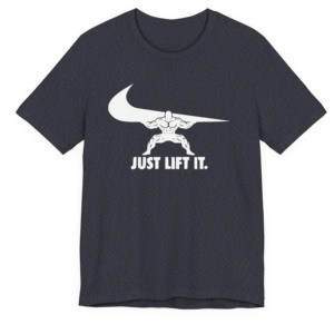 เสื้อยืด Just Lift It Muscle Man สีดำ แขนสั้น ผ้าคอตตอนเจอร์ซีย์ พิมพ์ลายโลโก้ด้านหน้า คอกลม ทรงปกติ สำหรับผู้ชาย เสื้อยืดออกกำลังกาย - Product Image 2