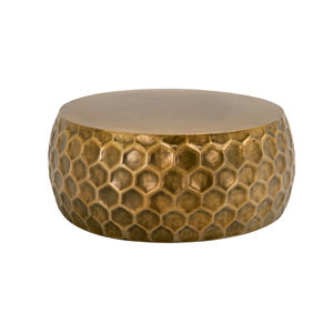 Table basse et table d'appoint en nacre avec mosaïque perlée de forme ronde et support en métal plaqué or de qualité supérieure - Product Image 3