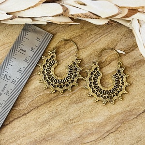 <b>Top</b> Choice Boho Wave Hoop <b>Earrings</b> Tribal Brass Jewelry For Women Antique Brass Finish Scalloped Design For Wholesale/OEM/ODM - Product Image 5