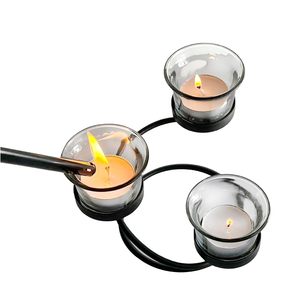 Modern Black Steel Candelabra <b>Tea</b> <b>Light</b> Candle Stand Centerpiece with Clear Glass Tealight Holders for Home Decor Dining Table - Product Image 4
