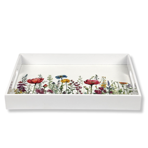 ถาดเสิร์ฟไม้ลายดอกไม้ MDF ทรงสี่เหลี่ยมผืนผ้าทำด้วยมือพร้อมเคลือบเงาลายดอกไม้ป่าของขวัญตกแต่งบ้าน - Product Image 2
