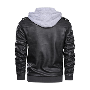 Factory Wholesale Fashion Men Racer Motorcycle <b>Leather</b> <b>Jacket</b> Plus Size Hooded <b>Jacket</b> Breathable Zipper Stand <b>Brown</b> Black - Product Image 6