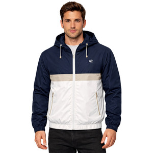 Ensemble de survêtement rétro deux pièces pour homme : veste à capuche colorblock avec logo personnalisé, coupe-vent zippé intégral et pantalon large - Product Image 3