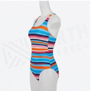 Women's Striped One-Piece Swimsuit Halter Neck High Waist Spandex Polyester Swimwear Regular Fit Stretch Beachwear - Product Image 3