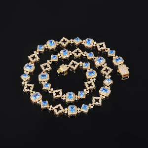 Luxury Blue Stone Tennis Necklace <b>Iced</b> <b>Out</b> Link <b>Chain</b> Micro Pave Cubic Zirconia Hip Hop Jewelry Gift Style - Product Image 2