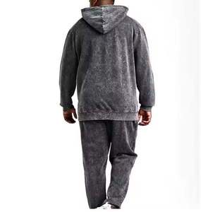 Custom High Quality Acid <b>Wash</b> Heavyweight 100% Cotton <b>Tech</b> Fleece Oversized Tracksuit Hoodie and Sweatpants Set for Men - Product Image 2