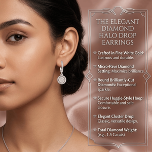 Pendientes de Oro Blanco de 14K con Diamantes Redondos de 1 Quilate en Forma de Racimo para Mujer, Pendientes Colgantes con Halo, Regalo de Cumpleaños y Aniversario - Product Image 5