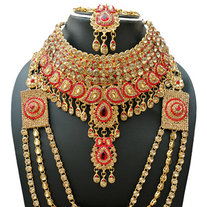 Indian Trendy Classic Choker Engagement Anniversary Wedding Party <b>Gift</b> Set Crystal Kundan Faux Pearl Alloy Gold Women's Earrings - Product Image 3