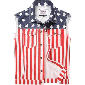 Chaleco vaquero de algodón 100% para hombre con estampado de letras, cuello alto, sin mangas, informal, talla grande, con borde deshilachado, para verano, cortavientos - Product Image 1
