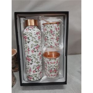 5 Pcs <b>Copper</b> <b>Bottle</b> with Hammered Tumblers Gift Box Set Artisanal <b>Copper</b> Drinkware for Corporate Gifts Home Hotel Wedding Decor - Product Image 2