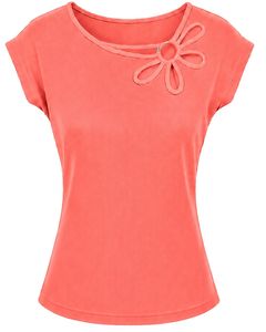 Customized Coral Pink Women Casual T Shirt Floral Ring Neck Short Sleeve Summer Fashion Soft Stretch Ladies Tee Blouse <b>Top</b> Wear - Product Image 1