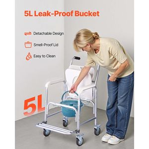 Sedia Comoda da Comodino 4-in-1 con Ruote, Capacità 159 kg, WC Portatile da Ospedale con Schienale Rialzato e Poggiapiedi - Product Image 6