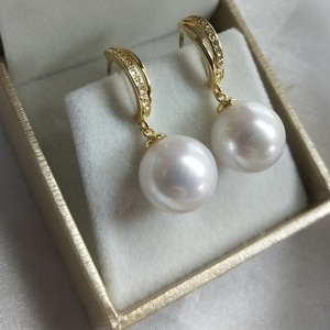 11-12mm Round Freshwater Pearl Stud <b>Earrings</b> S925 <b>Silver</b> Loop <b>Long</b> Design for Women - Product Image 3