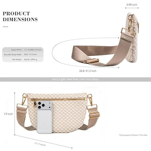 Sac bandoulière minimaliste en cuir synthétique microfibre, motif losanges, bandoulière arquée détachable, unisexe - Product Image 2