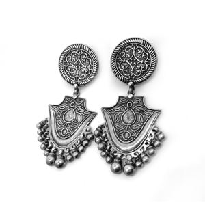 Pendientes de Aro Colgantes de Plata Oxidada con Diseño Floral Étnico Bohemio Tradicional Silver Mountain SKU7639, Plata 925, Regalo para Fiesta - Product Image 1