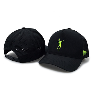 5 Panel Sports Hats Quick Dry Custom Waterproof PVC Patch Front Logo Back Laser Cut Holes Perforated Baseball Hat 100% Polyester - Product Image 2