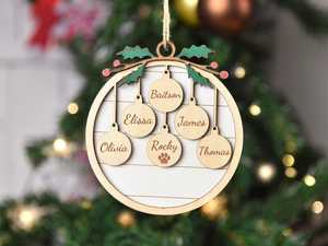 Wooden Christmas Family <b>Tree</b> <b>Ornaments</b> Laser Cut Personalized Names Rustic Holiday Decor for Home Wall Mount - Product Image 2